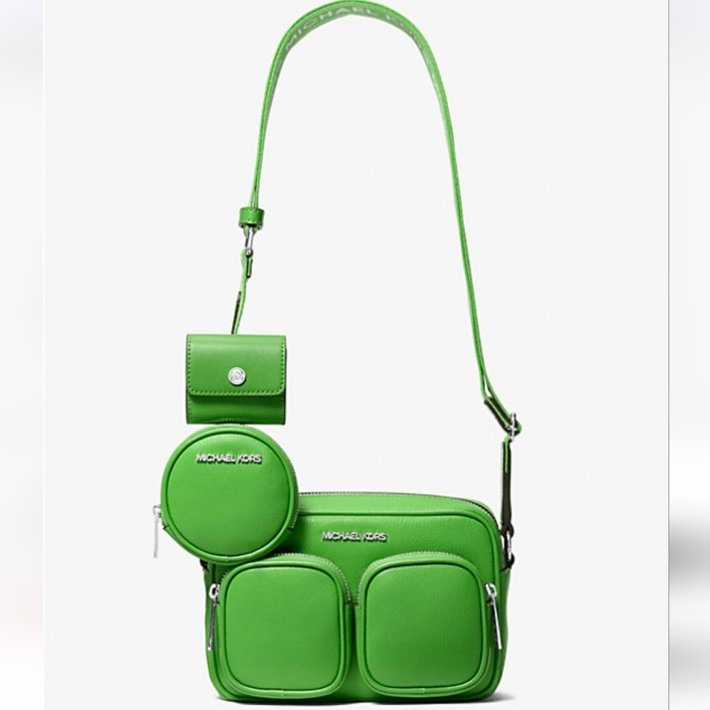 Michael Kors Jet Set Leather Lime Green Crossbody Bag New